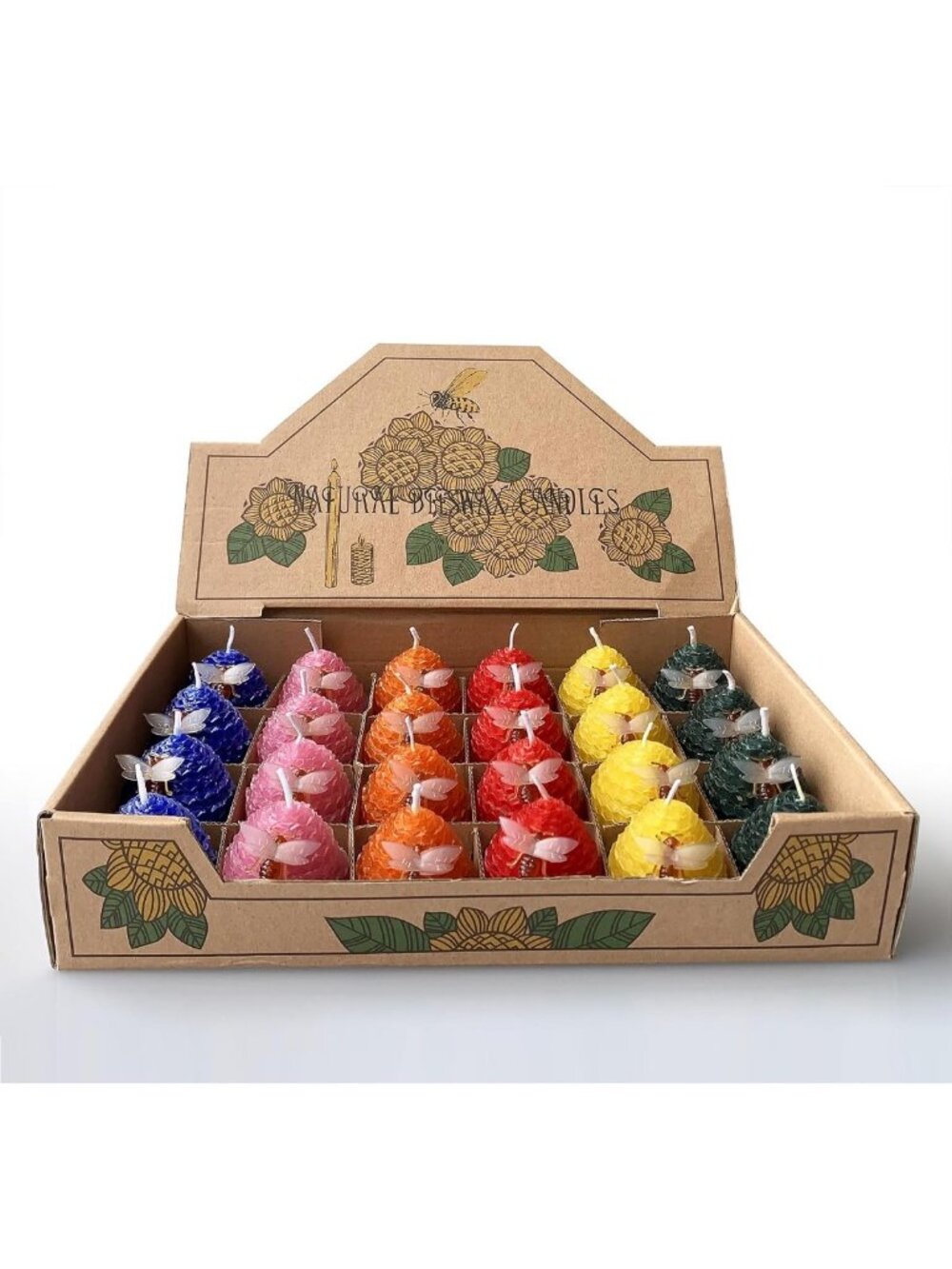 Bulk Set of 24 Beeswax Votive Candles - Dripless, Smokeless, Unscented, 6 Colors